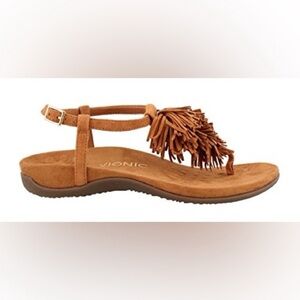 Vionic NWOT Sosha Womens Sandals Caramel Suede Fringe Orthotic size 8 SHIP FAST